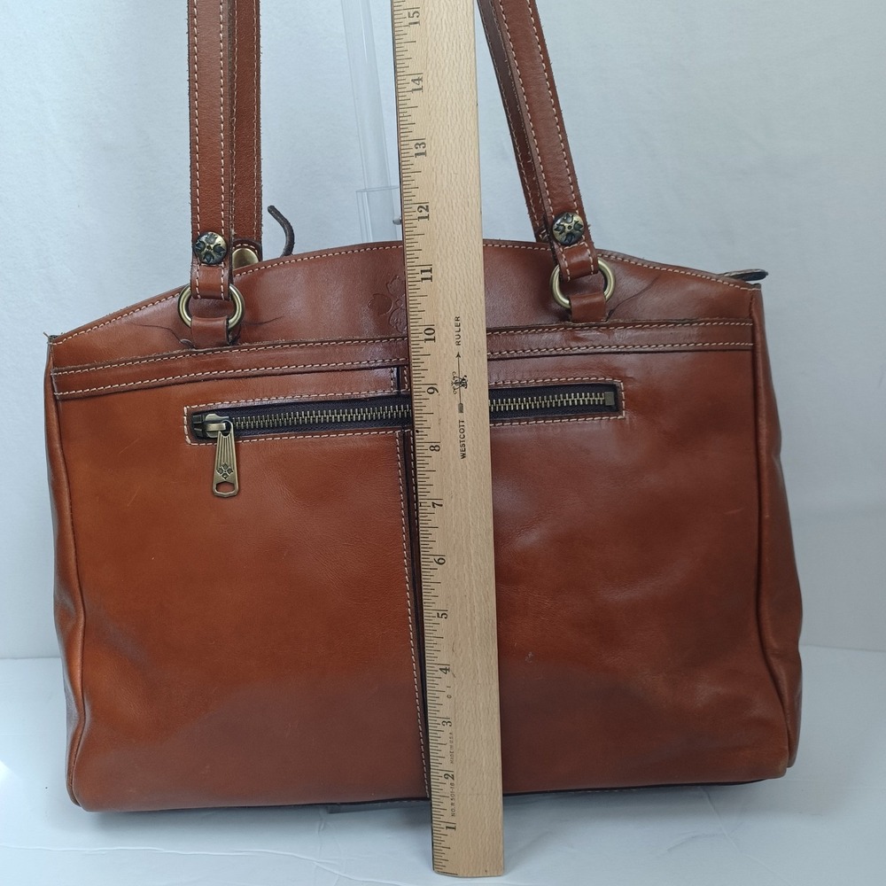 Patricia Nash Cognac Leather Tote Bag‎ Front Zip Contrast Stitching Brown - Picture 15 of 16